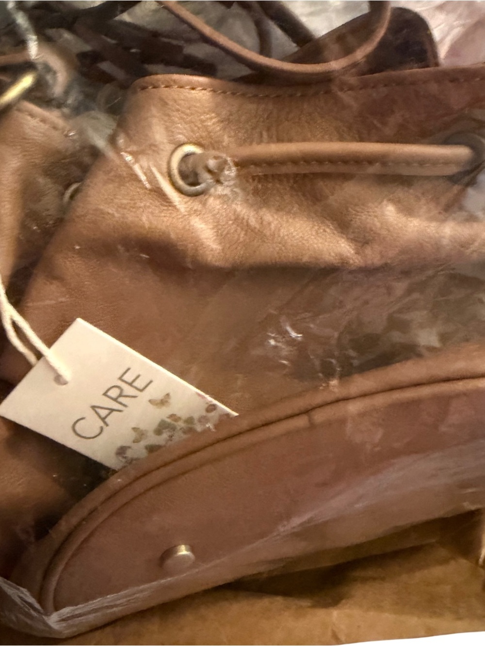 NWT Johnny Was Fringe Bucket Bag Sealed Tan Italian Leather - Picture 6 of 7